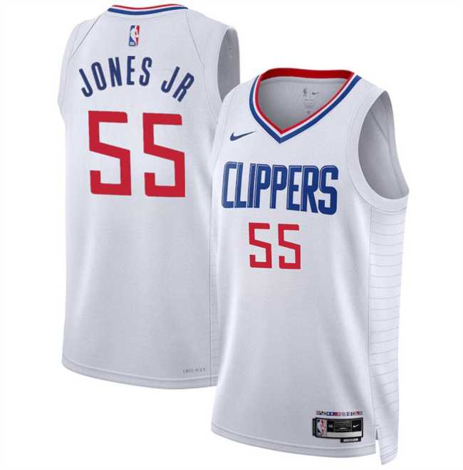 Mens Los Angeles Clippers #55 Derrick Jones Jr White Association Edition Stitched Jersey Dzhi